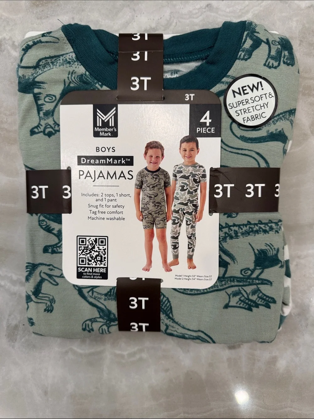 Boys DreamMark™ 3T Dino Green Pajama Set - 4 Piece
